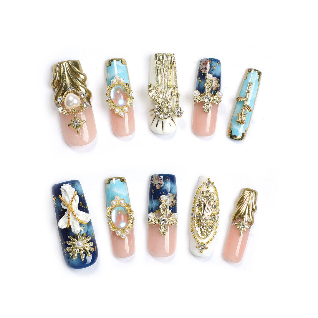 Elegant artificial nails with glamorous embellishments Bowlift