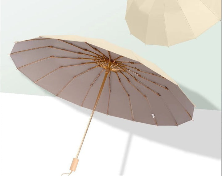 Women's Foldable Sunshade with UV Protection and Elegant Wooden Handle Bowlift