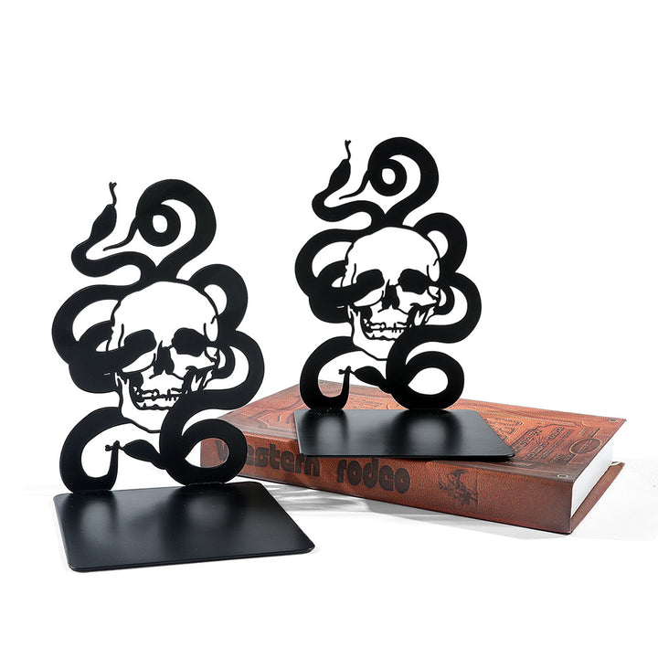 Artistic Skull and Snake Decorative Bookends