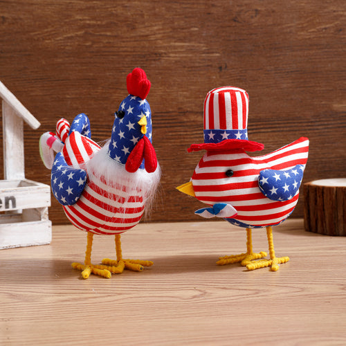 Unisex standing fabric figure rooster with padded stuffing and star stripe pattern Bowlift