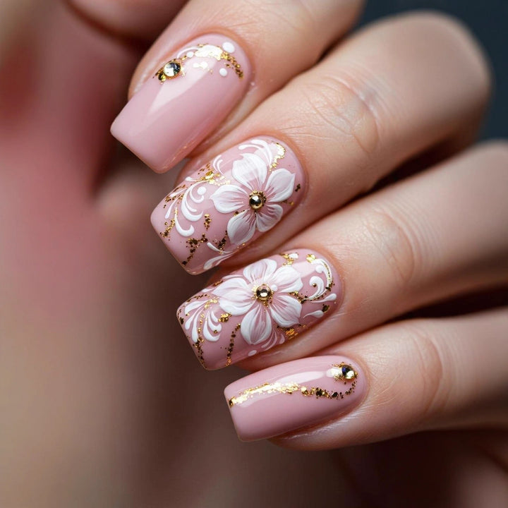 Artificial nails with floral 3D applications Bowlift