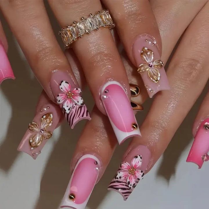 Floral Design Acrylic Nail Art Bowlift