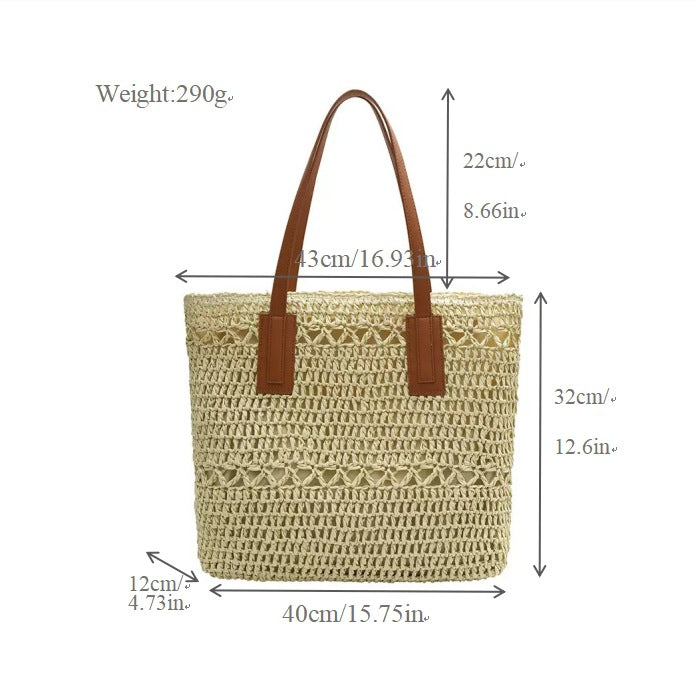 Handmade beach bag with wide leather handles Bowlift