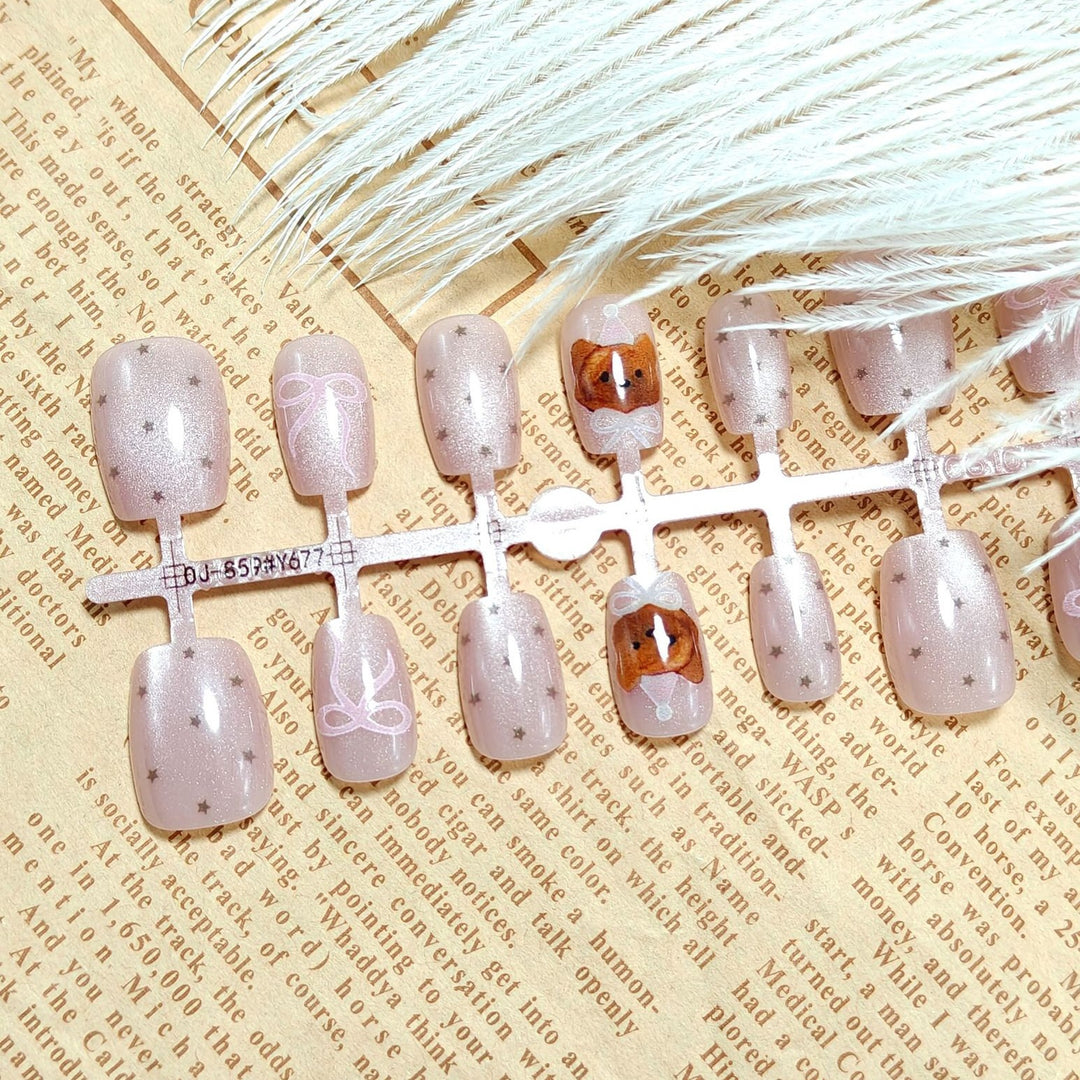 Artificial nails with cute Christmas design and glamorous accents Bowlift