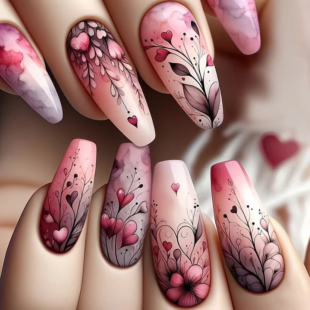 Floral Art Acrylic Nail Set Bowlift