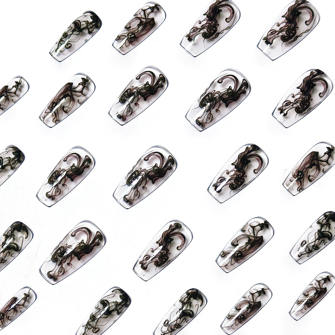 Artificial nails with modern transparent marble effect Bowlift