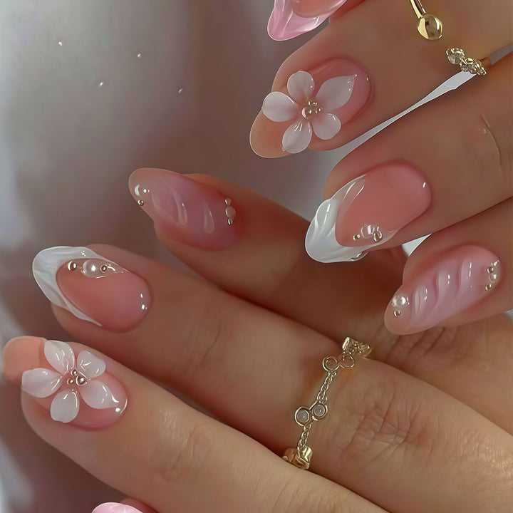 Decorative Floral Acrylic Nail Tips Bowlift