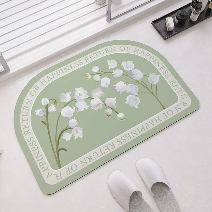 Unisex Oval Floral Pattern Bath Mat Bowlift