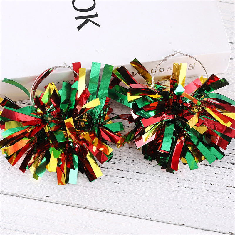 Unisex nan festive metallic tinsel pom pom hoop earrings Bowlift