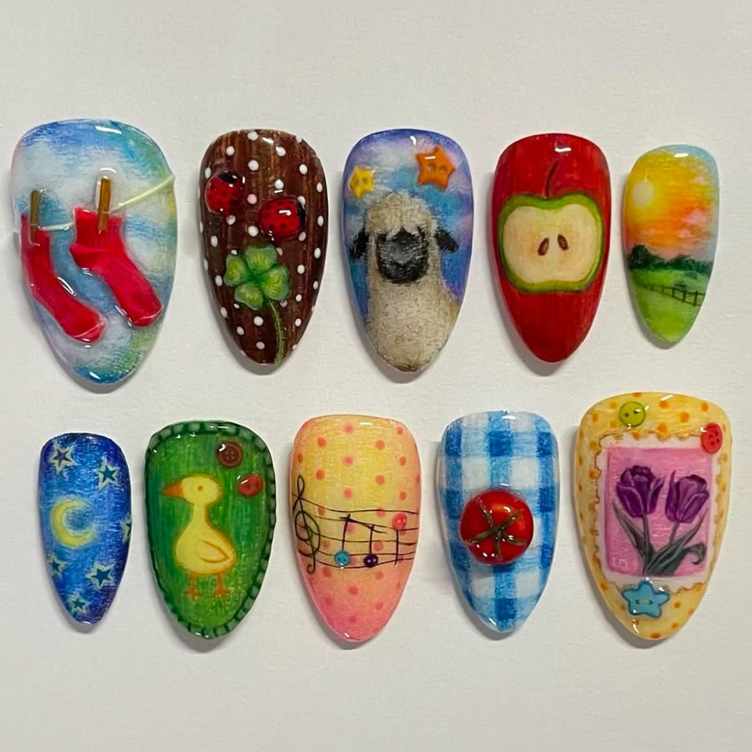 Artistic Ocean-Themed Press-On Nail Art Bowlift