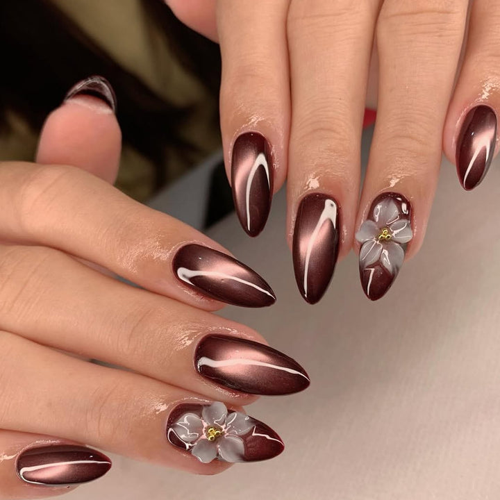 Elegant Floral Accented Nail Art Extensions Bowlift
