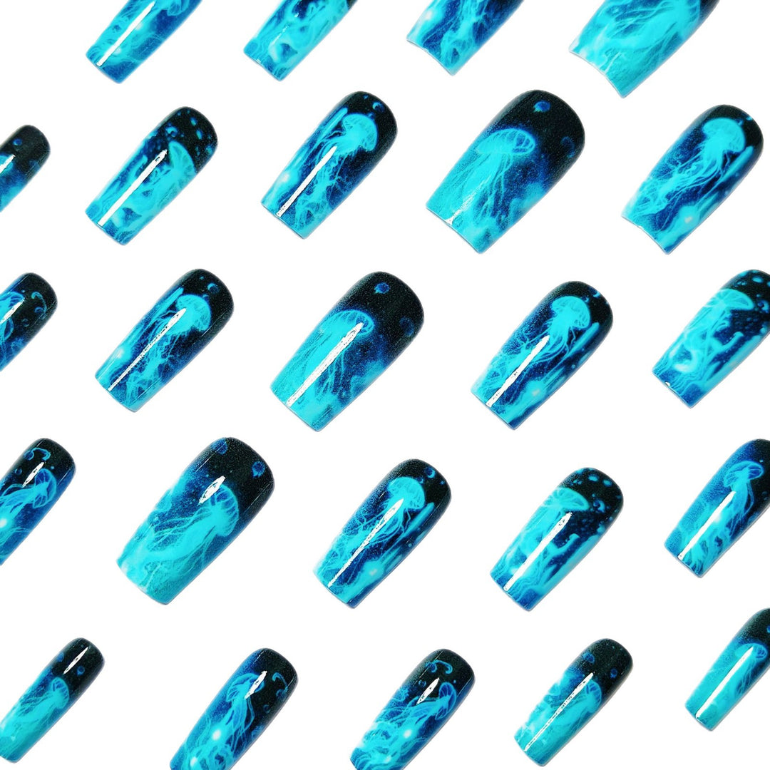 Artificial artificial nails with luminescent jellyfish design Bowlift