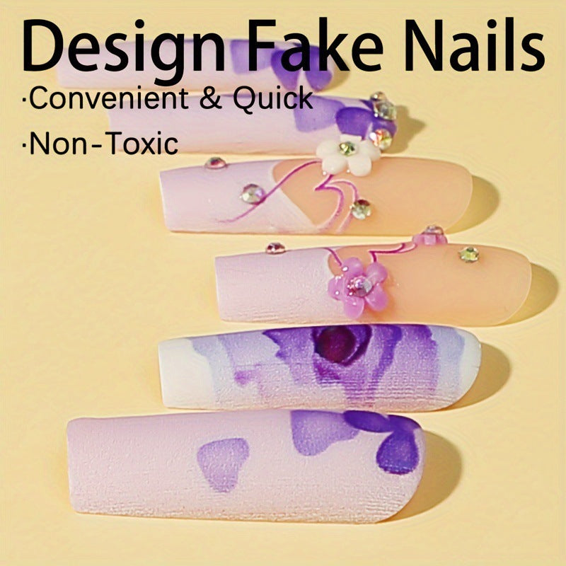Artificial Nail Set with Floral Patterns Bowlift