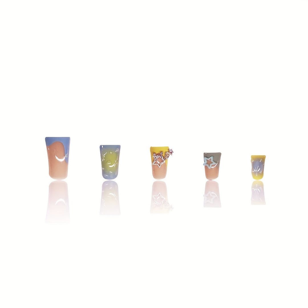 Creative Press-On Nail Art Set with Star and Drip Design Bowlift