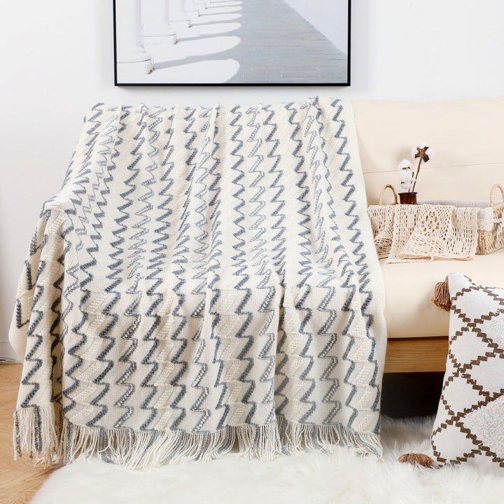 Cozy Textured Fringe Throw Blanket