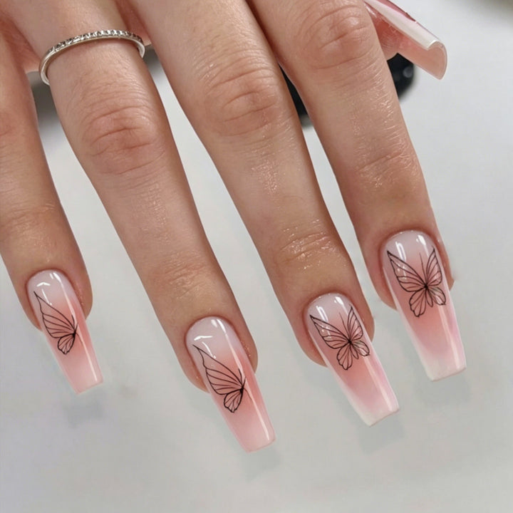 Modern Style Artificial Nails with Butterfly Design Bowlift