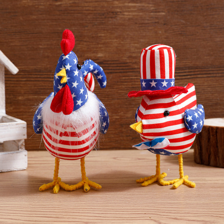 Unisex standing fabric figure rooster with padded stuffing and star stripe pattern Bowlift