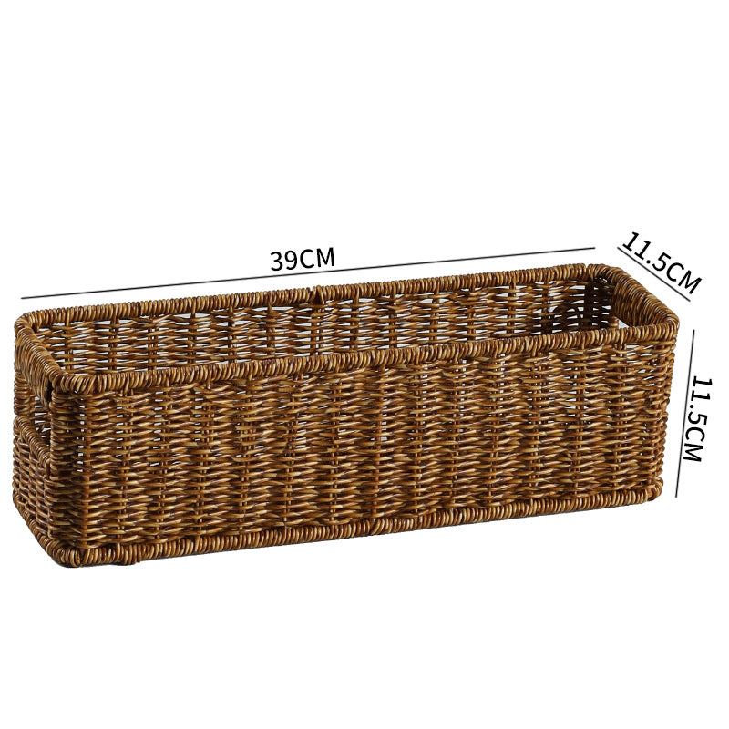 Handwoven Rectangular Storage Bin with Cutout Handles Bowlift