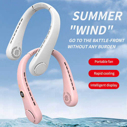 Women's Portable Neck Fan with Temperature Display Bowlift