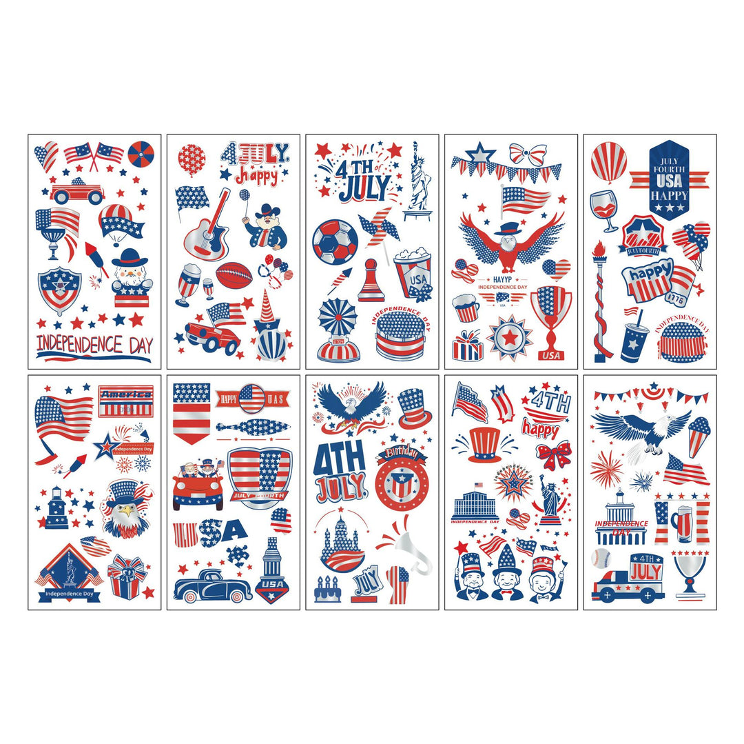 Unisex temporary tattoo sticker set with patriotic USA designs for party decoration Bowlift