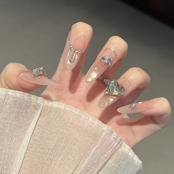 Artistic Gem-Accented Press-On Nail Extensions Bowlift