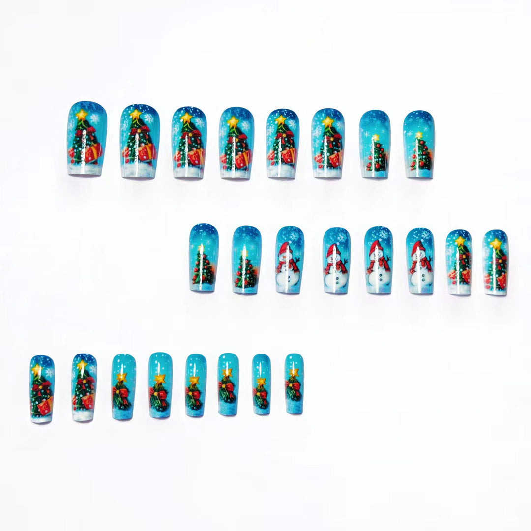Artificial nails with festive Christmas tree and snowman motif Bowlift