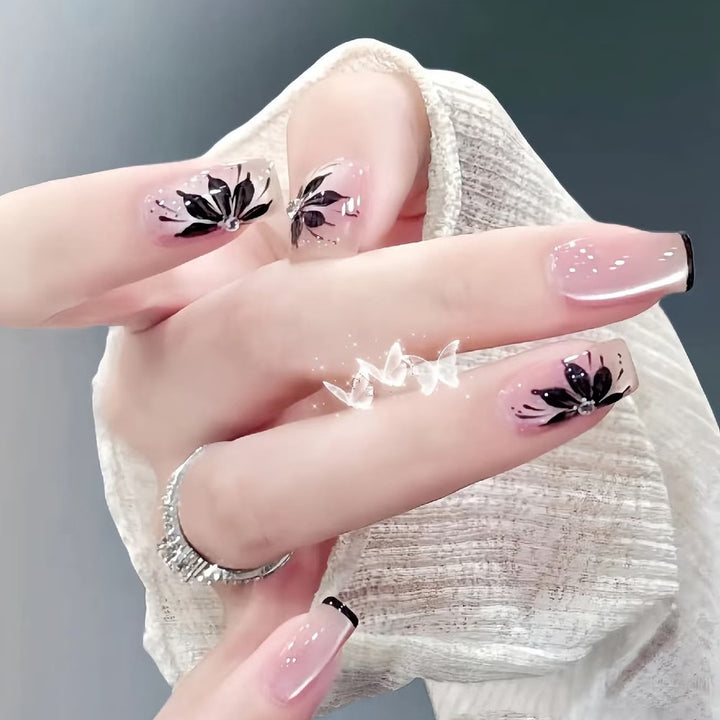 Artistic Floral Décor Press-On Nails Bowlift