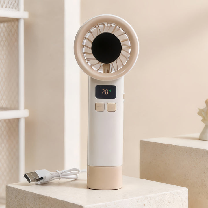 Women's Portable Hand Fan with Digital Temperature Display Bowlift