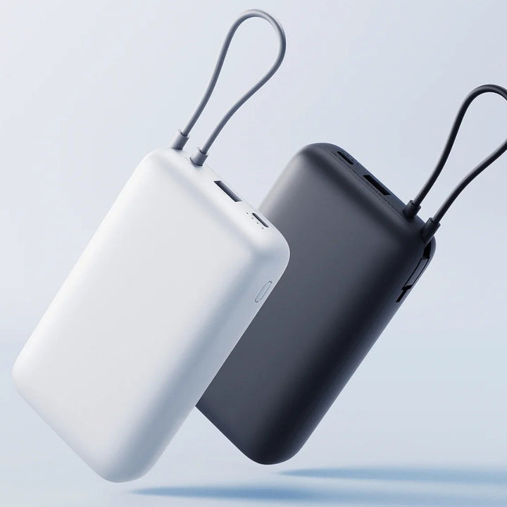 Compact portable High-capacity power bank with integrated charging cables and matte soft-touch finish Bowlift