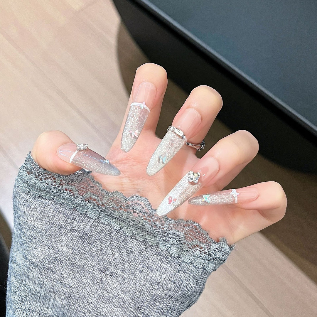Glamorous Crystal-Studded Stiletto Press-On Nails Bowlift