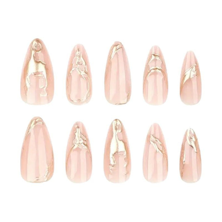 Elegant Stiletto Nail Enhancements with Gold Accent Details Bowlift