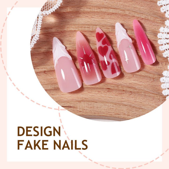 Artificial nail set with luxurious ombre design and creative heart motifs Bowlift