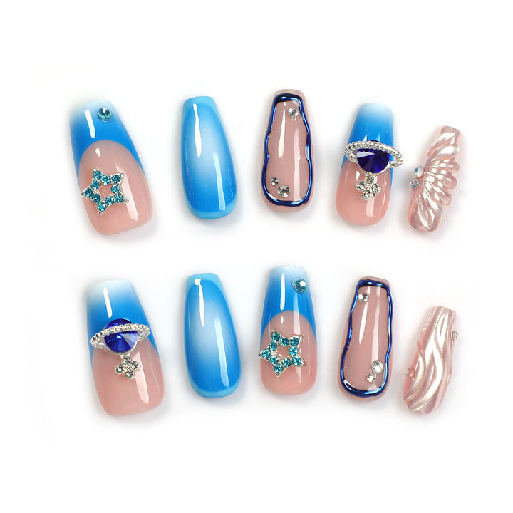 Elegant artificial nail set with delicate ombre effects and sparkling details Bowlift