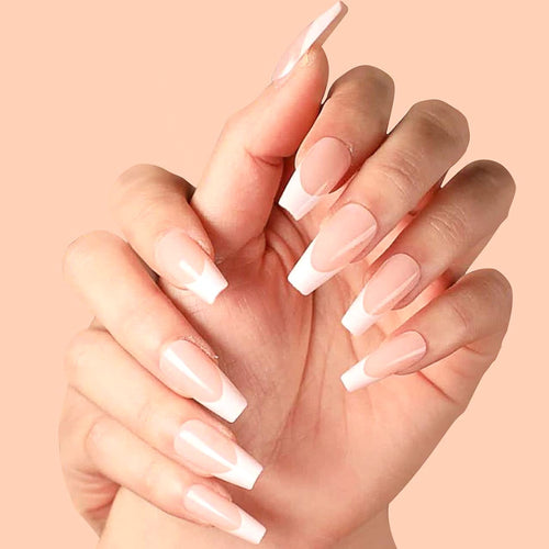 French Tip Long Press-On Nails Bowlift