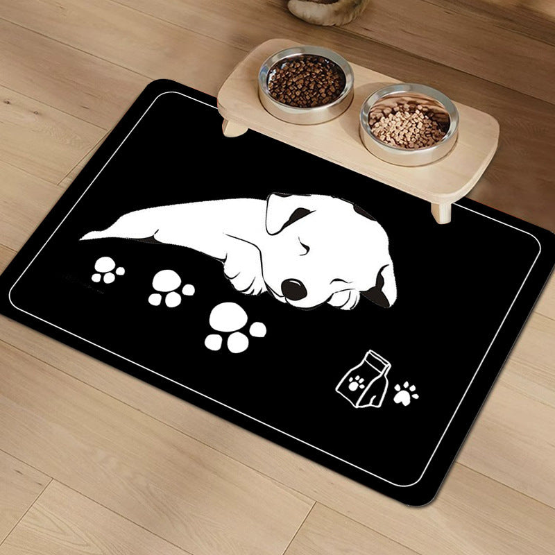 Non-Slip Waterproof Pet Feeding Mat with Raised Edge and Cat Silhouette Bowlift