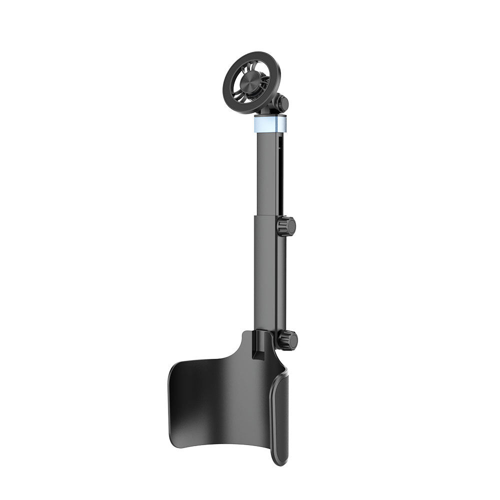 Adjustable car headrest tablet and smartphone holder with telescopic support arm and anti slip cradle Bowlift