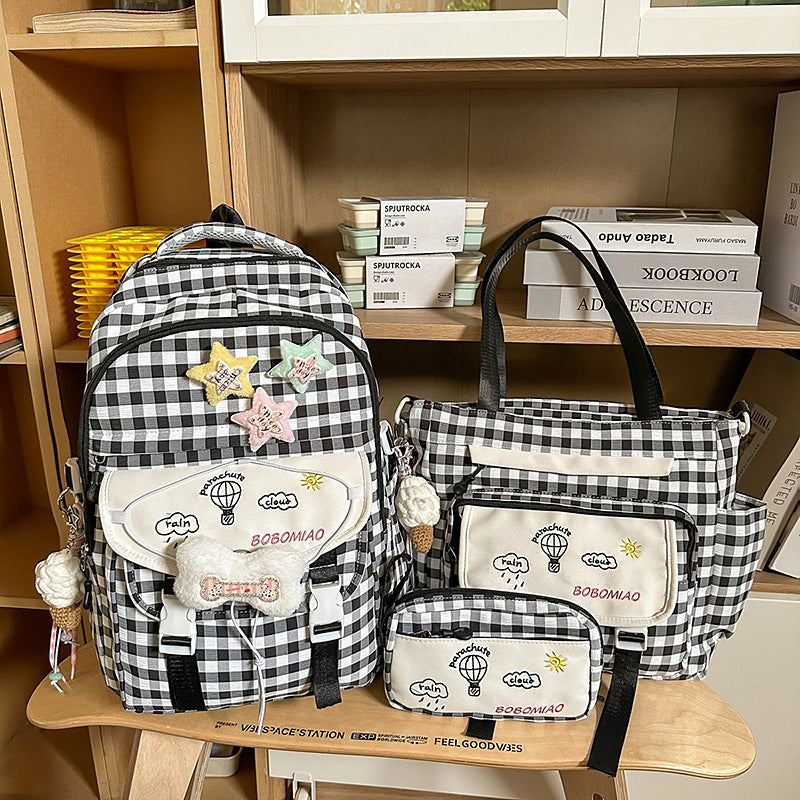 Stylish Gingham Check Pattern Backpack