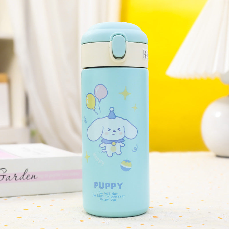 Women's insulated drinking bottle with cute dog design and practical flip cap Bowlift
