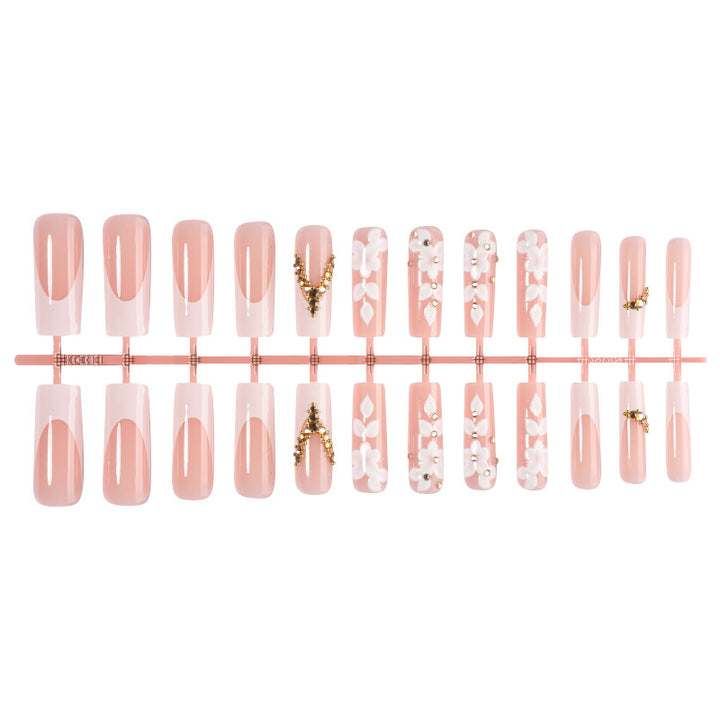 Premium Decorative Press-On Nail Set with Floral Embellishments Bowlift