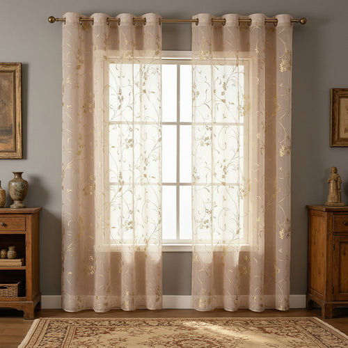 Sheer Floral Embroidered Window Curtain