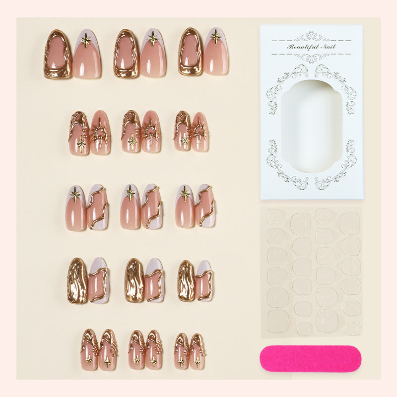 Premium Decorative Press-On Nail Set with Gold Accents Bowlift