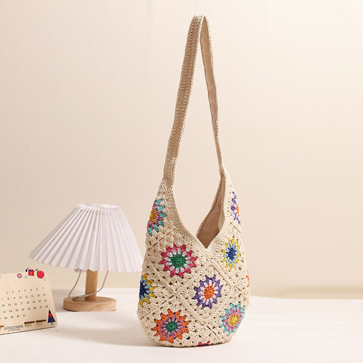Handmade Crocheted Bag with Colorful Flower Design Bowlift