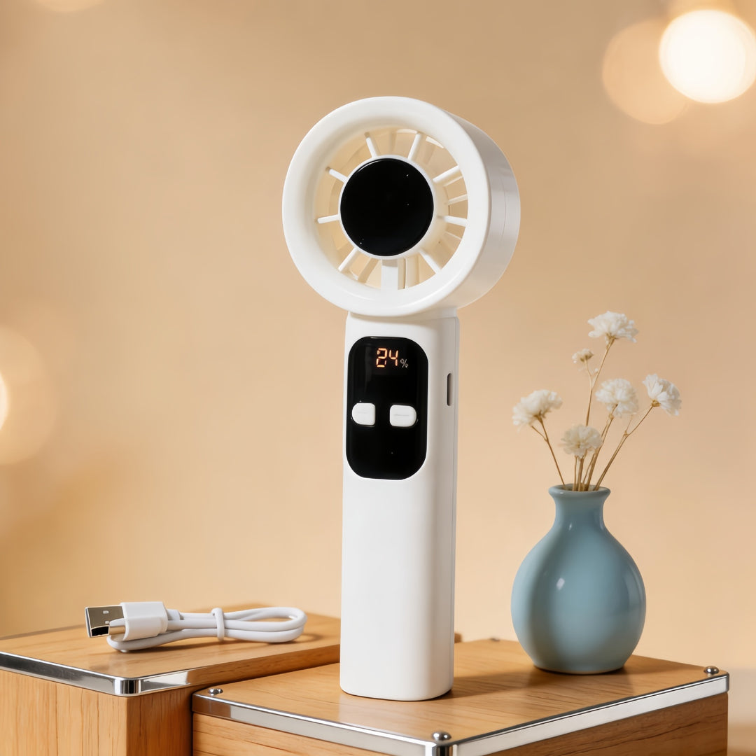Women Portable Battery Handheld Fan with Digital Control Bowlift
