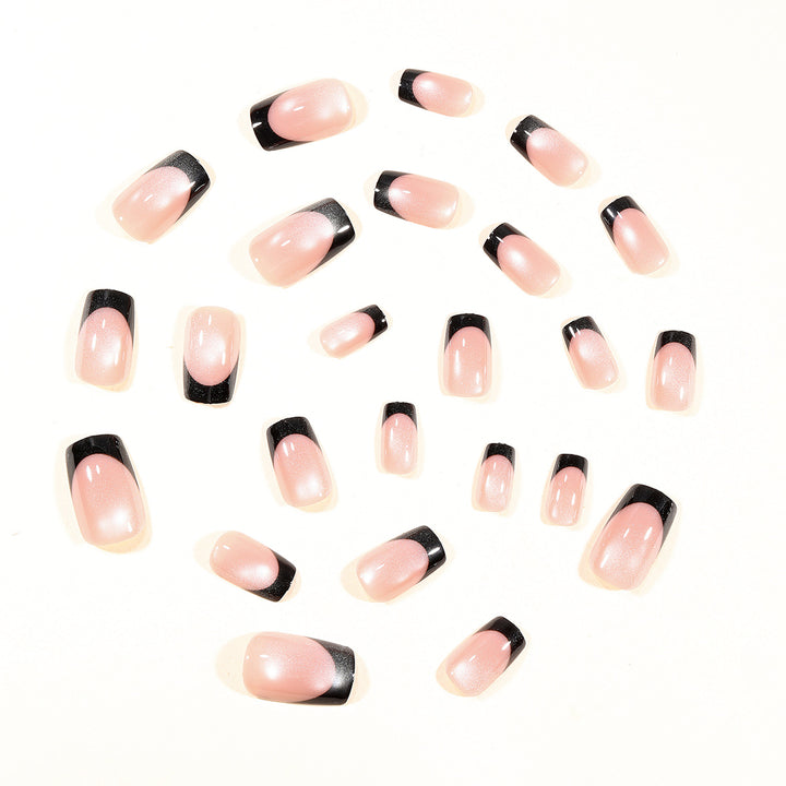 Elegant Black-Tipped Gel Nail Extensions Bowlift