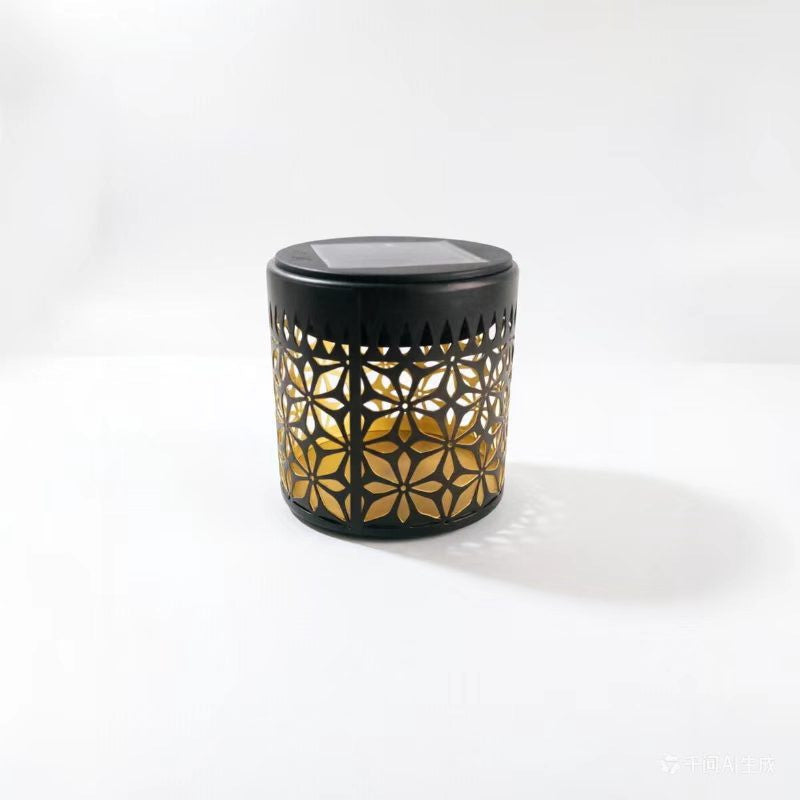 Decorative Solar-Powered Metal Lantern With Geometric Cutout And Warm LED Candle Effect Bowlift