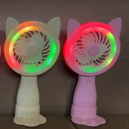 Unisex Portable Hand Fan with Creative Cat Ears and Colorful LED Lights Bowlift