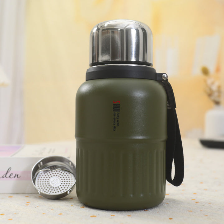 Insulated stainless steel drinking bottle with removable tea strainer Bowlift