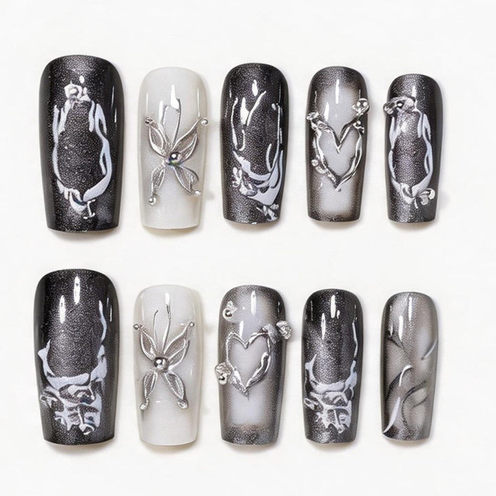 Artistic Long Press-On Nail Design Bowlift