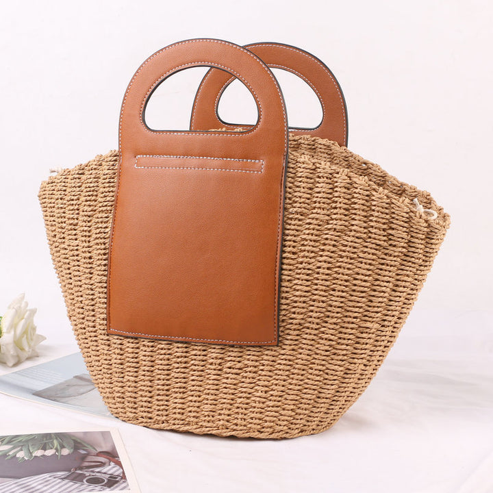 Handbag Made of High-Quality Raffia with Elegant Leather Accents Bowlift