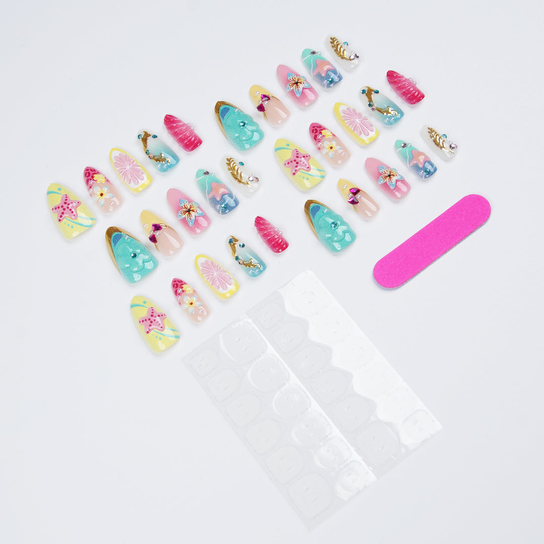 Colorful artificial nails with rhinestones Bowlift